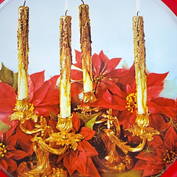 Vintage Set of 3 Christmas Tin Trays Atlantic Can Co Style Round Serving MCM - Picture 13 of 16